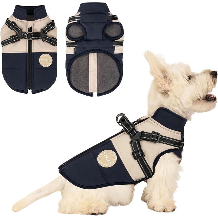 Зимова куртка для собак з повідком, для малих та середніх собак, водонепроникна, регульована, розмір XX-Large, темно-синій