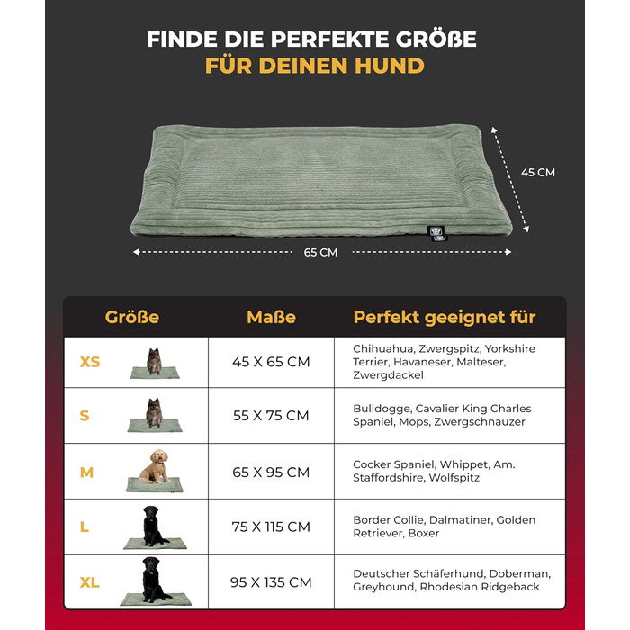 Килимок для собак HS-Hundebett® з флісовою підкладкою, XS (45x65 см) – Практичний, зручний, миючий, двосторонній – М'яка ковдра для собак – Комфортний відпочинок – Зелений, виготовлено в Німеччині, 45x65 см