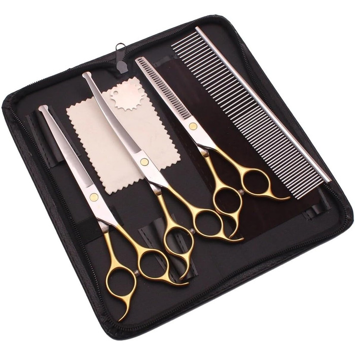 Набір для грумінгу собак: ножиці для шерсті, ножиці для фінальної обробки, гребінець, нержавіюча сталь
