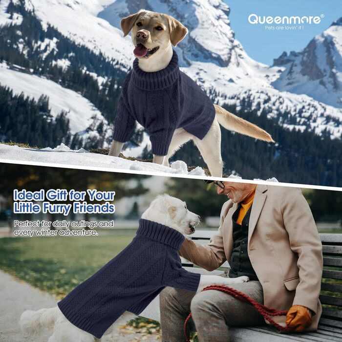 Теплий в'язаний пуловер для собак маленьких порід Queenmore (S, темно-синій)