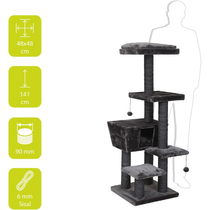 Дряпка для котів Europet Bernina Trend North Dakota, 48x48x141 см, сіра