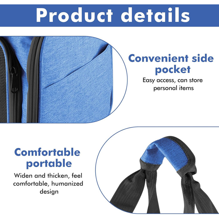 Транспортна сумка для кота та собаки: складана сумка-переноска для кота та собаки, дихаюча переноска з плечовим ременем для автомобіля, літака та подорожей, 40x25x25 см (блакитна)