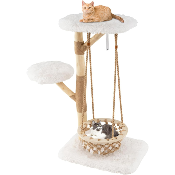 Дерев'яний кігтетопор Costway для котів з гамаком, мотузкою, натуральними гілками та платформою, 123 см