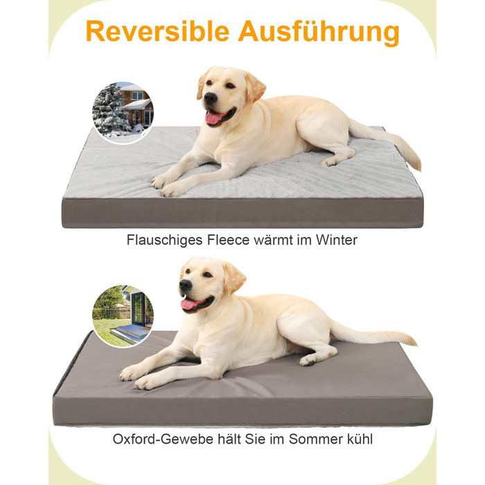 Ортопедичне ліжко для собак середнього розміру KSIIA, 90x57 см, знімний чохол, двостороннє, сіре