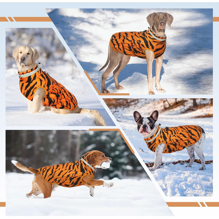 Теплий водонепроникний жилет для собак з інтегрованим шлейкою та світловідбиваючими елементами - зимовий костюм для собак, оранжевий, розмір M