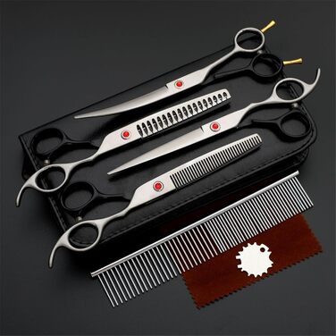 Набір для грумінгу собак та котів, професійний 5-в-1, з ножицями для фінальної обробки, гребінцем, нержавіюча сталь 440C