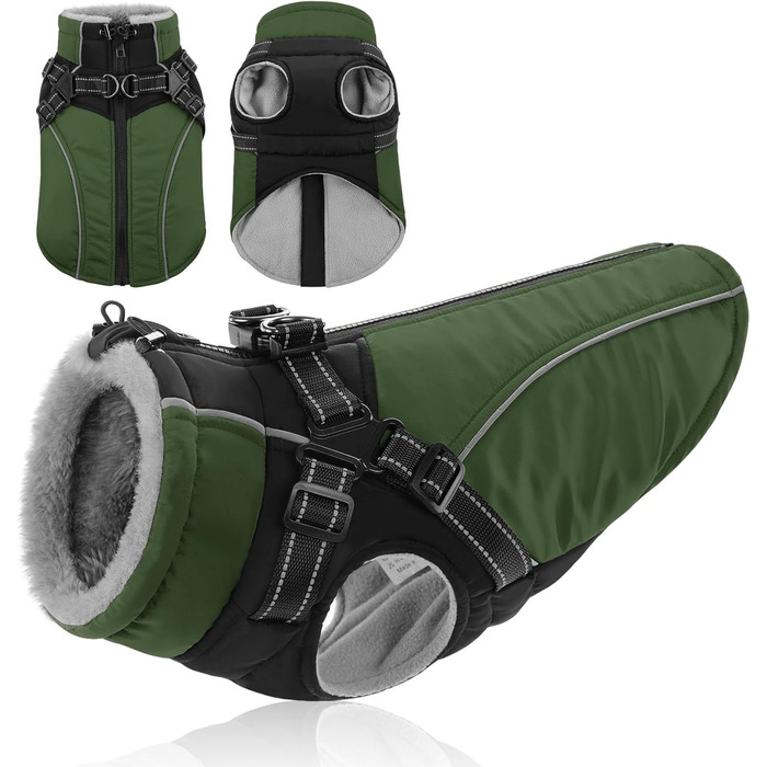 Зимовий теплий наповнювач для собак, водонепроникний, з нагрудником, для малих та середніх порід, розмір XS (35 см), зелений