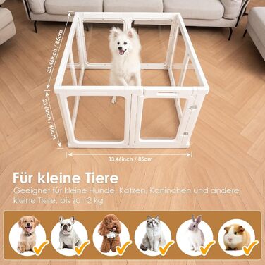 Акриловий вольєр для цуценят, 60 см, прозорий захист для собак, портативний міцний вольєр для собак маленьких та середніх порід, для використання в приміщенні та на вулиці, панелі білого кольору (8 шт.)