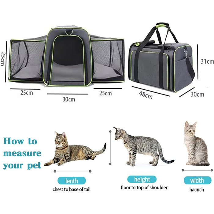 Транспортна сумка для котів та собак SHJOEE, розширювана, складана, сіра з блакитним, 48x30x31 см