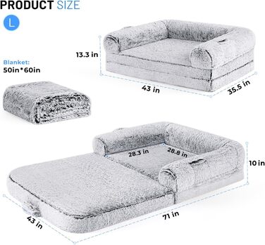 Крісло-ліжко для собак, 2-в-1, сіре, велике, для дорослих, з ефектом пам'яті, водонепроникне, 71x43x10 см