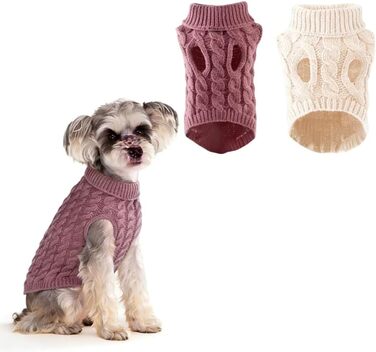 2 шт. в'язаний собачий светр з коміром-гетром, теплий та дихаючий зимовий светр для маленьких собак (такса), затишний дизайн з косами та смужками, можна прати в пральній машині