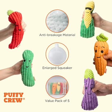Іграшка для собак Puffy Crew Veggie Bite Stick, 20,3 см, пискавка, для малих і середніх порід, 5-в-1
