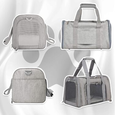 Транспортна сумка для кота/собаки з плечовим ременем, переноска для тварин до 7 кг, складна, дихаюча, сіра (45x30x30 см)