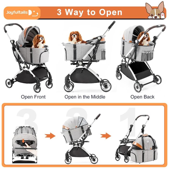 Візок для собак 3 в 1, до 15 кг, сірий. Візок для собак та котів, складний, з сумкою-переноскою, для маленьких та середніх тварин. З дощовим захистом