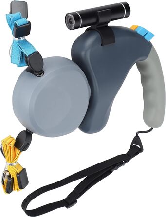 Подвійна собача повідка, висувна повідка з LED-підсвічуванням для двох собак, з фіксатором, регульована, 9,8 футів, 360° без перекручування (сіра)