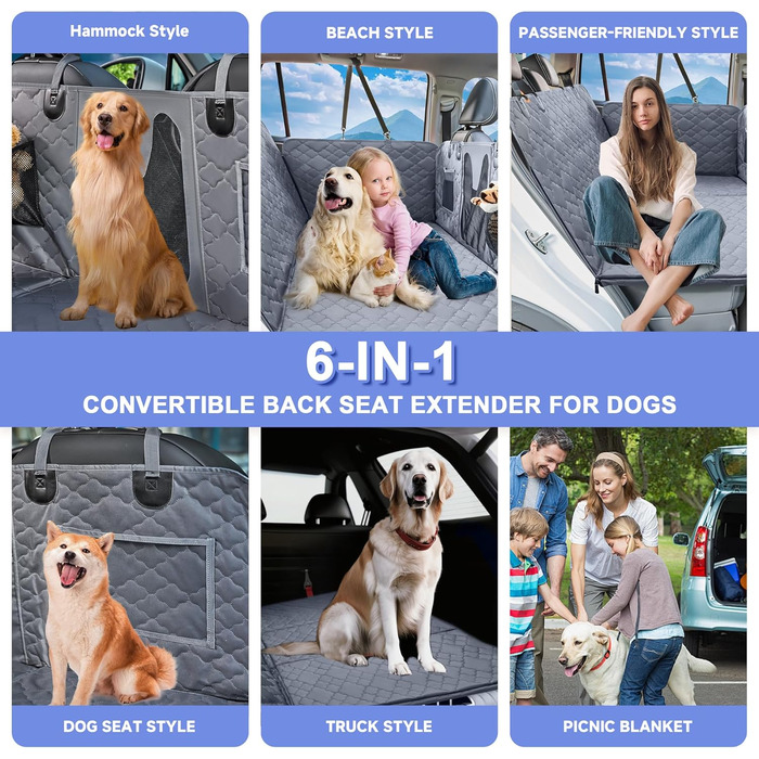 Накладка на сидіння автомобіля для собак, жорстка підкладка, витримує до 180 кг, водонепроникний захист з сіткою-вікном, підходить для позашляховиків та вантажівок, сірий колір, розмір L (147×75 см)