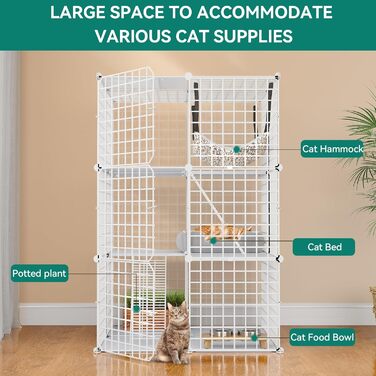 Клітка для котів YITAHOME для дому та вулиці з міцного металевого дроту, DIY-клітка для котів Catio з 2 дверцятами, 1 сходинкою, металевий вольєр для котів, 2-ярусна клітка для котів, кроликів, біла, 71x71x71 см