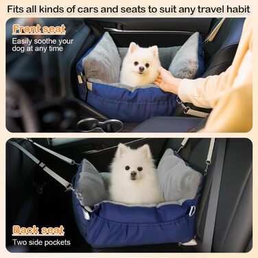 Автомобільний лежак для собак 3-в-1 - переносна ліжко для маленьких собак, з м'яким килимком, для переднього або заднього сидіння, внутрішнє та зовнішнє використання (04-Блакитний)