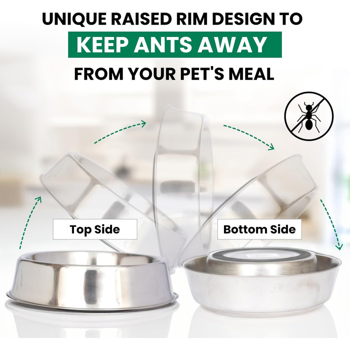 ICONIC PET Миска для собак та котів 900 мл з нержавіючої сталі, антиковзаюча, безшумна, для 4 чашок, з унікальним дизайном та гумовим дном (16 oz)