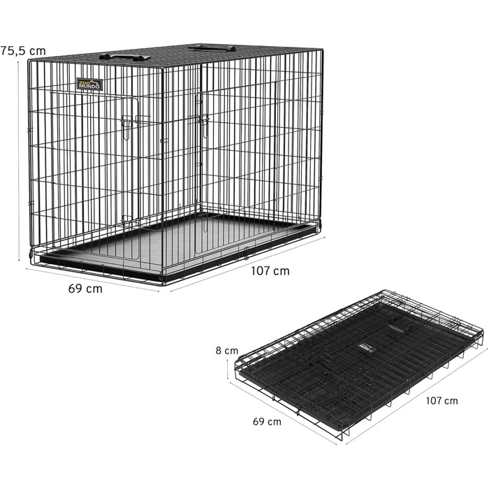Zoomundo XXL клітка для собак, металева переноска 121x74x81 см, складаний вольєр з пластиковим піддоном, чорний