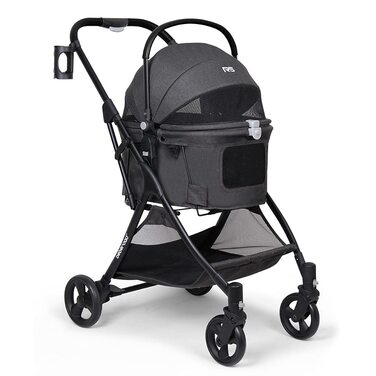 Візок для собак та котів з функцією складання - чорний, 73x55x100 см, до 15 кг