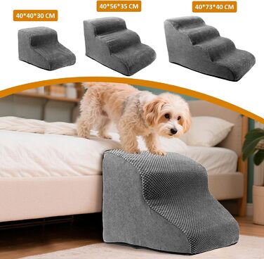 Сходинка для собак 3 сходинки, 35 см, знімний чохол, неслизьке дно. Підходить для ліжка, дивана, авто. Сірий колір, щільний матеріал