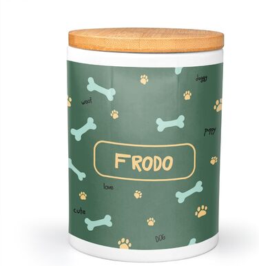 PICANOVA Скринька для ласощів з іменем - подарунок для собак - зберігання сухого корму - керамічна скринька для власників собак та котів - дизайн (Set Woof Love)