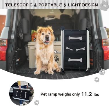 Рампа для собак, складна телескопічна, сіра, 28''x62'' - для великих, середніх та маленьких собак, антиковзка, для авто та SUV