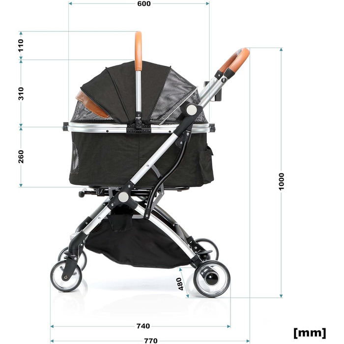 Візок для собак Fudajo 2в1, розкладний, з сумкою-переноскою, для собак та котів (чорний, до 15 кг)