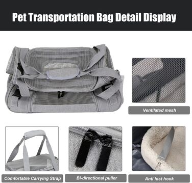 Транспортна сумка для тварин ZSMJAER з підстилкою з флісу, для котів та малих собак до 10 кг, сірого кольору