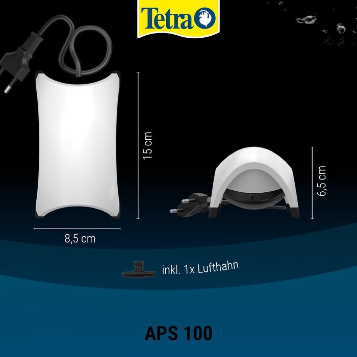 Tetra APS 300 тиха мембранна повітряна помпа для акваріумів 120-300 л, біла