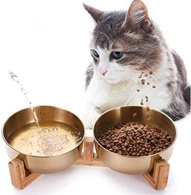 Миска для кормів домашніх тварин La La Pet, годівниця для собак та котів, нержавіюча сталь, бамбук, помаранчевий колір, одиночна миска