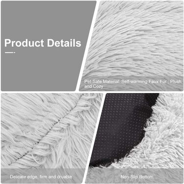 М'яке ліжко для собак та котів: кругла подушка-донат, 60x60x20 см, сірий колір