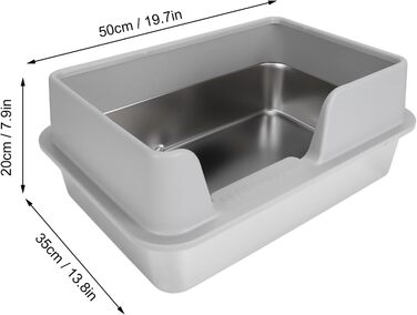 Мала котяча туалетна з нержавіючої сталі 50x35x20 см з кришкою та совком, металева сіра лоток для котів, легка у догляді