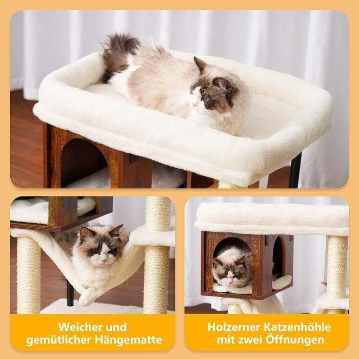 Котячий будиночок з дряпалкою Heybly HCT017WB, 57.5 см, Vintage Brown, велика платформа 54x40 см, сталеві труби, для великих котів