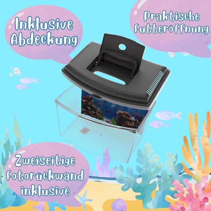 Акваріум-терраріум для триопс, креветок та інших мешканців: акрил, з кришкою та фольгою для задника