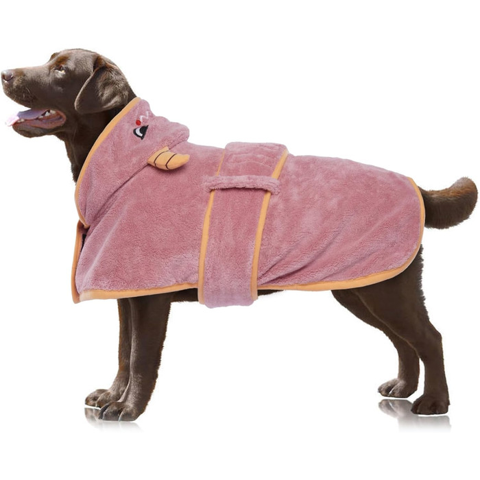 Рушник для собак, сушильний халат для собак, рожевий рушник для великих собак, халат з мікрофібри з капюшоном для регульованого пояса для Golden Retriever, Labrador 2XL XXL Рожевий