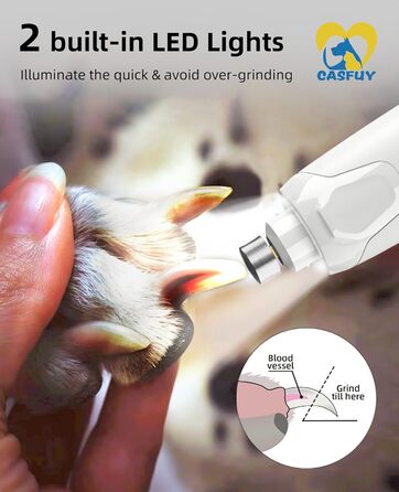 Електричний точило для кігтів собак та котів Casfuy з 6 режимами та LED-підсвіткою (45 dB)