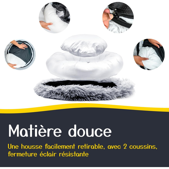 Кругле ліжко для собак та котів, діаметр 60 см, висота 15 см - м'яке, знімний коврик, нековзна підставка, сіре