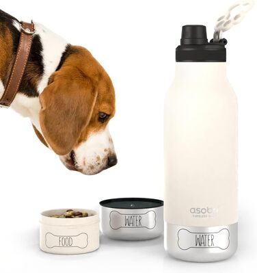 ASOBU SDB2 Dog Bowl Buddy: Фляга для собак з двома мисками, 1000 мл, білий колір