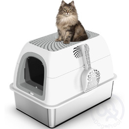 Великий лоток для котів suzzipaws, біло-сірий, топ-вхід, туалет для котів