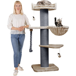 Дерево для котів HAPPYPET Cooper 150 см, преміум когтеточка для великих котів, Мейн-кун, товсті стовпи 20 см, натуральний сизаль, колір капучино