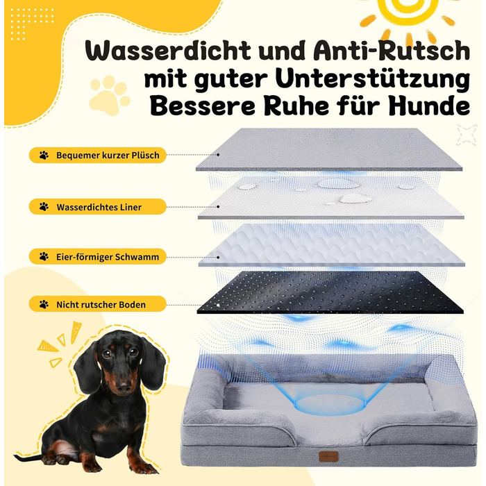 Ортопедичне ліжко для собак середніх та великих порід, 109x84x21 см, з високощільним шаром, знімний водонепроникний чохол, зручне, неслизьке (Світло-сірий, L)