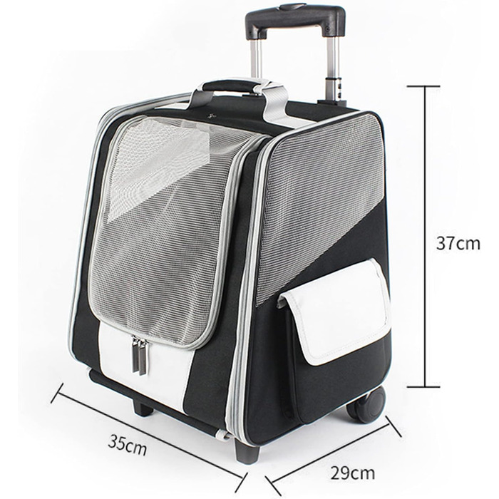 Транспортна сумка на колесах для собак та котів, сумка-тролей для домашніх тварин з вікном, 35x29x37 см (чорний)
