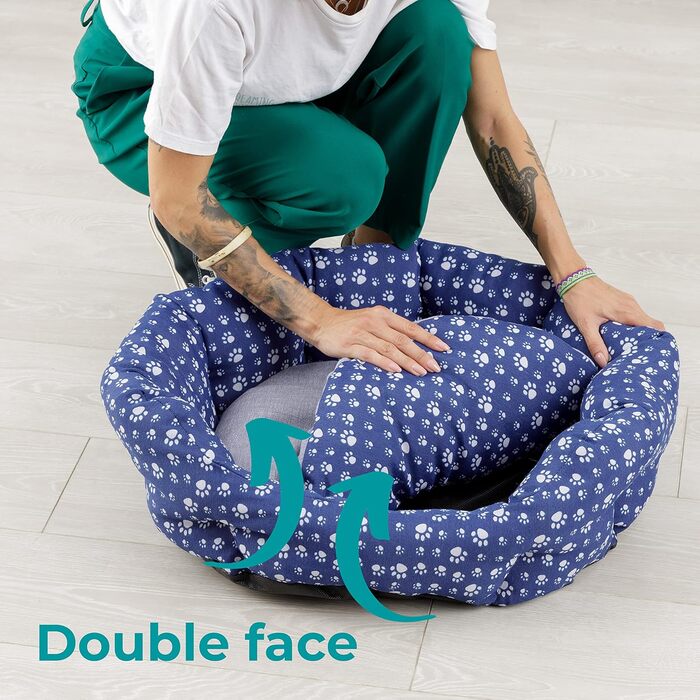 Кругле ліжко для собак та котів Baroni Hoe з м'якої тканини, 45x55 см, чорно-червоне з коронами