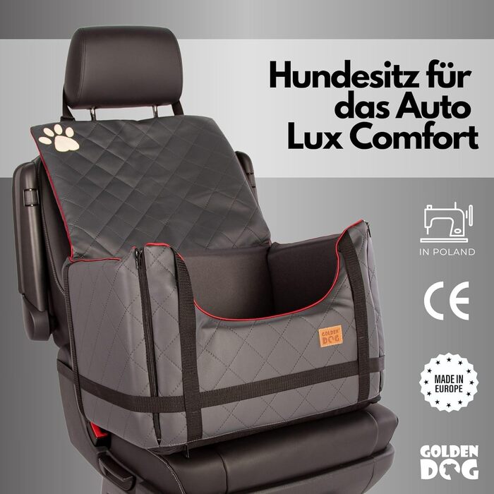 Автомобільний лежак для собак Golden Dog - сірий, 65x53x27 см, з кріпленням на ремінь безпеки, водонепроникний, для пасажирського сидіння, складаний