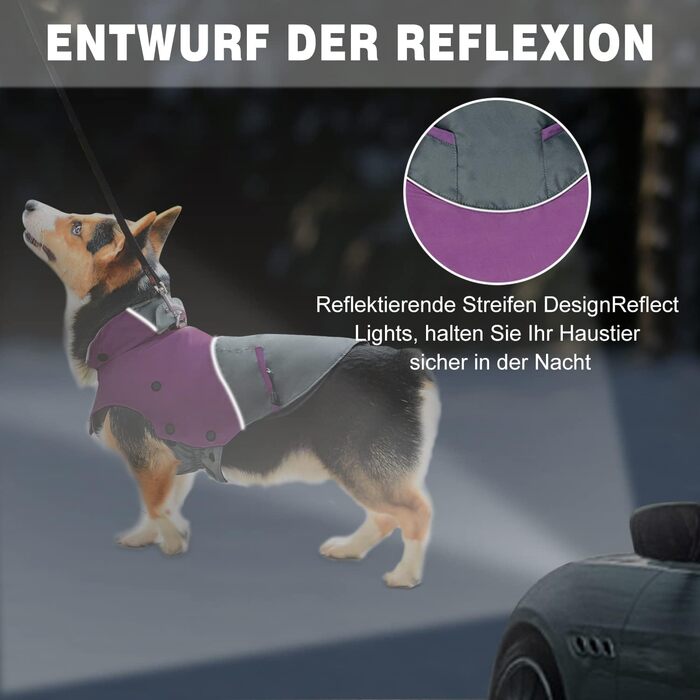 PETLOFT Зимова куртка для собак, світловідбиваюча, вітронепроникна, тепла флісова куртка для прогулянок на вулиці, знімний флісовий підкладка (S, фіолетовий)