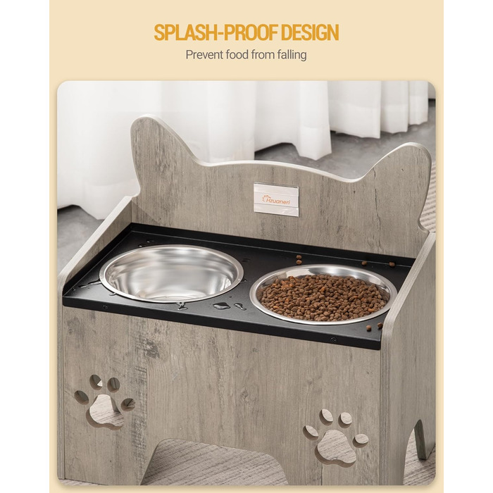 Підвищені годівниці для собак Hzuaneri з нержавіючої сталі, набір з 2 шт., антивитікаючі, для великих та середніх собак, Greige PB07105B