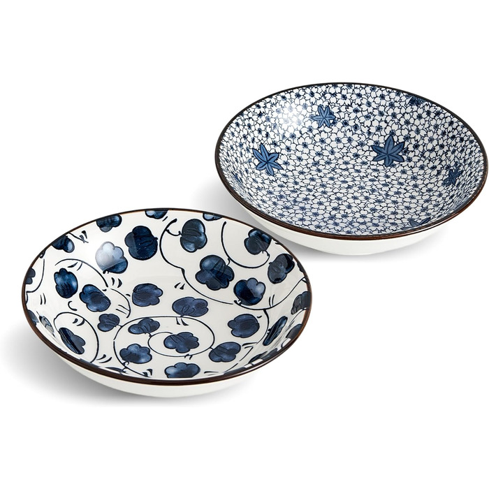 Керамічна годівниця для котів та собак - миска для корму маленьких котів, вінтажний синьо-білий дизайн (14 см), неслизька миска для котів - набір 2 шт.