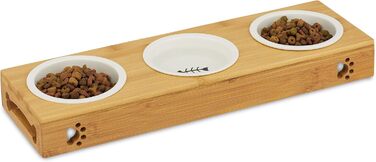 Набір мисок для котів та собак Relaxdays 3 шт. з бамбука та кераміки, для води та корму, миюча посудомийна машина
